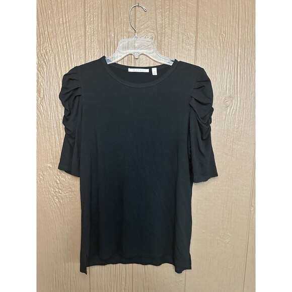 Cyrus Black Puff Ruffle Sleeve Blouse Size Medium T-Shirt 1/2 Sleeve Casual - Picture 1 of 6